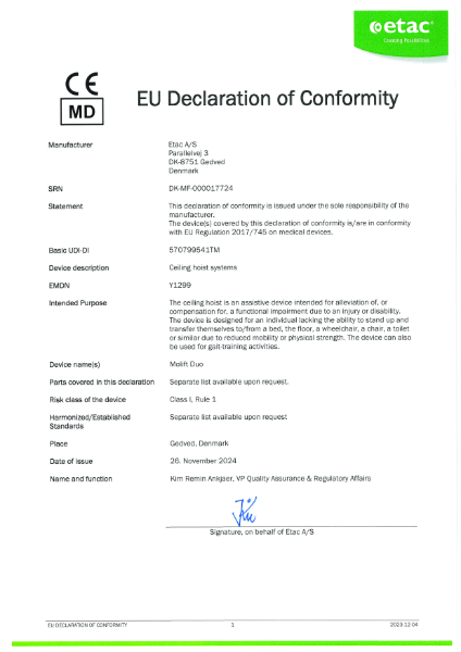 Molift Duo Declaration of Conformity