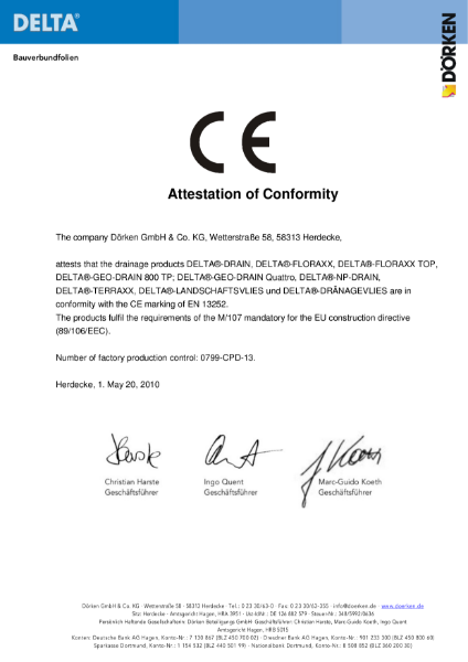 Delta Certificate of Conformity