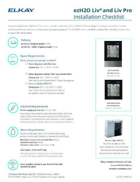 Elkay LBWD2C00 Installation Check List