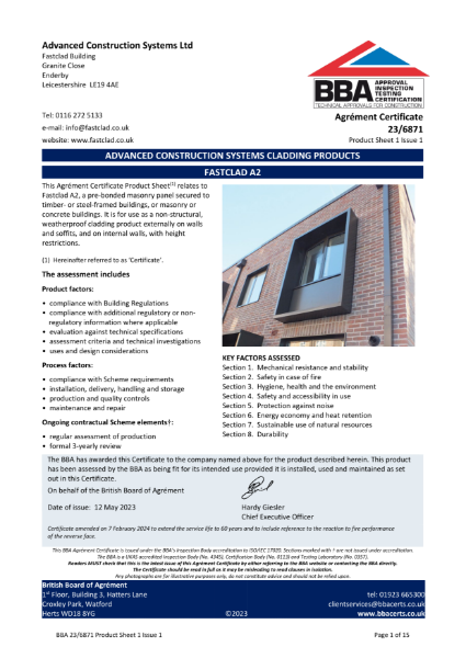 FastClad A2 - BBA Certificate