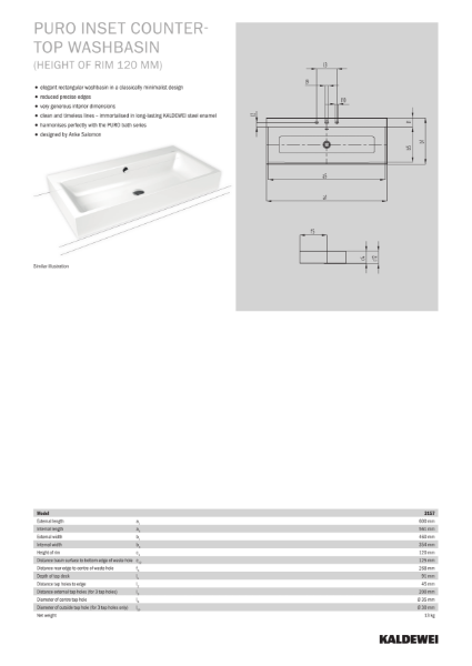 PURO Countertop Washbasin Datasheet