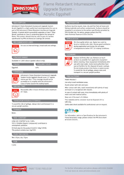 Flame Retardant Intumescent Upgrade System - Acrylic Eggshell