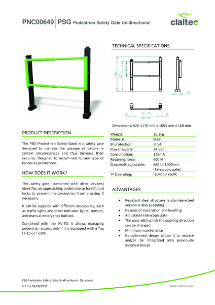 PNC00649 Pedestrian Safety Gate Uni v1.2 Claitec EN