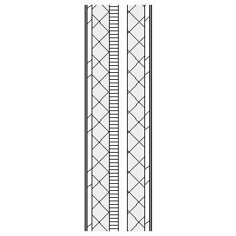 Concrete block cavity wall with partial fill insulation and plasterboard linings on metal furrings