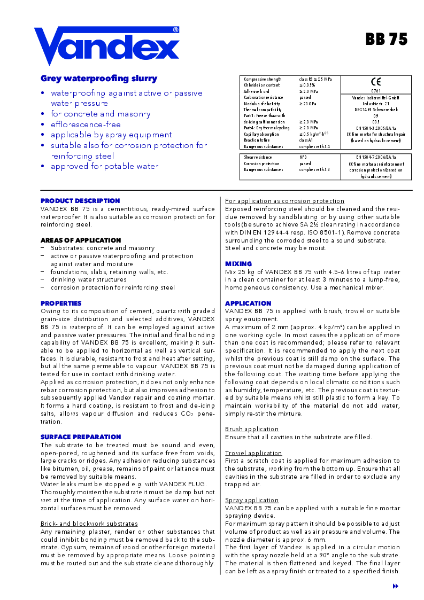 VANDEX BB 75 - Product Data Sheet