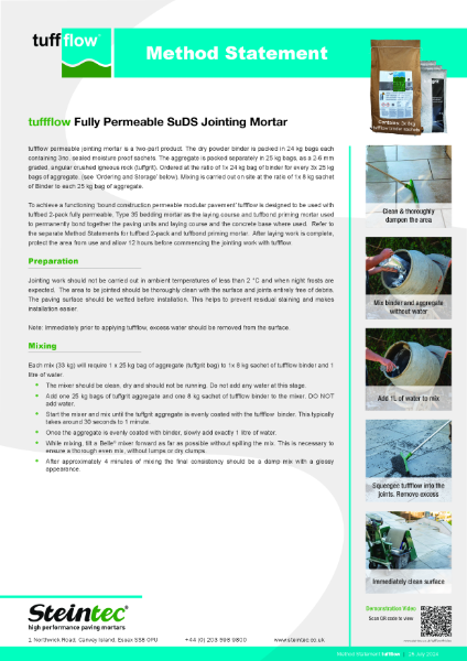 Method Statement - tuffflow SuDS permeable jointing mortar