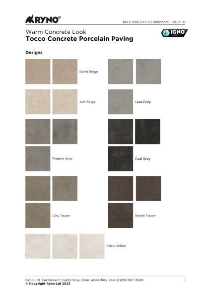 Tocco Concrete Porcelain Tiles Data Sheet