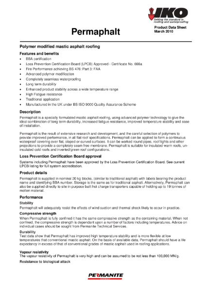 IKO Permaphalt Mastic Asphalt Datasheet