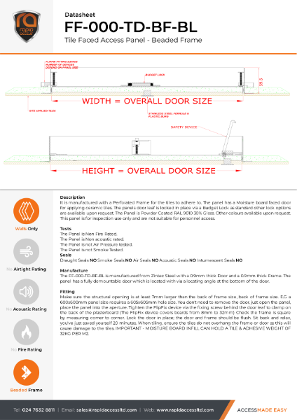 Datasheet - Flipfix Tile Door Non Fire Rated Budget Lock