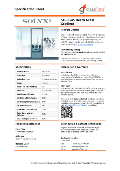 SXJ-0545 Beach Grass Gradient Specification Sheet