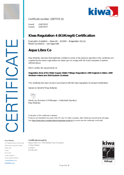 Kiwa Regulation 4 (KUKreg4) Certification - Boiler