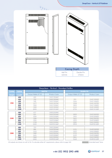 DeepClean LST Vertical Radiator Cover - Heat Outputs