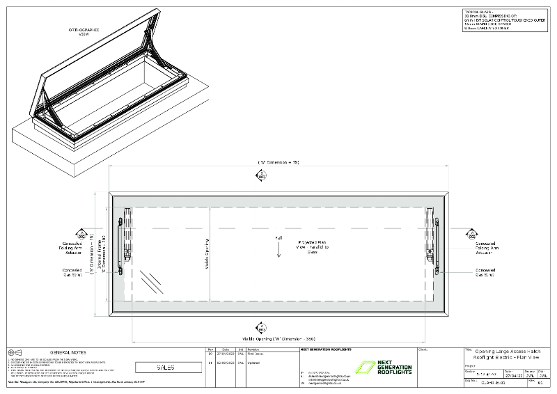 Opening Large Access Hatch Rooflight - Electric