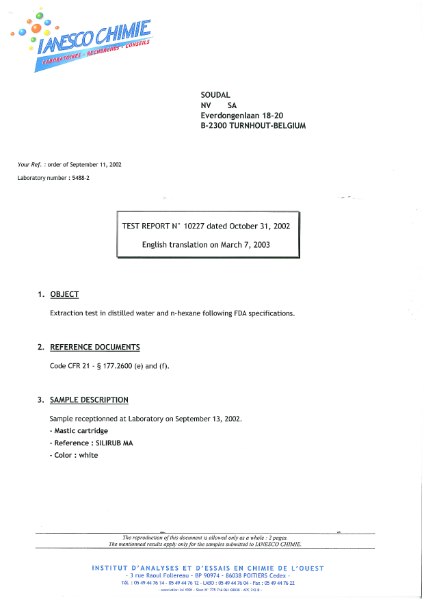 FDA CFR 21 §177.2600 (e)+(f) conformance