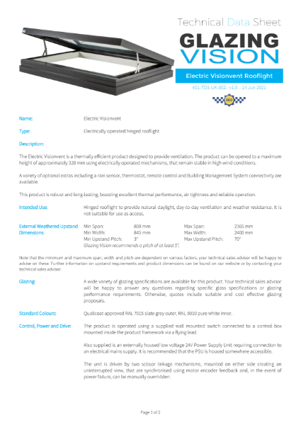 Visionvent Technical Product Data Sheet