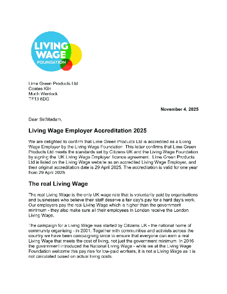 Lime Green Products - Living Wage Employer Accreditation