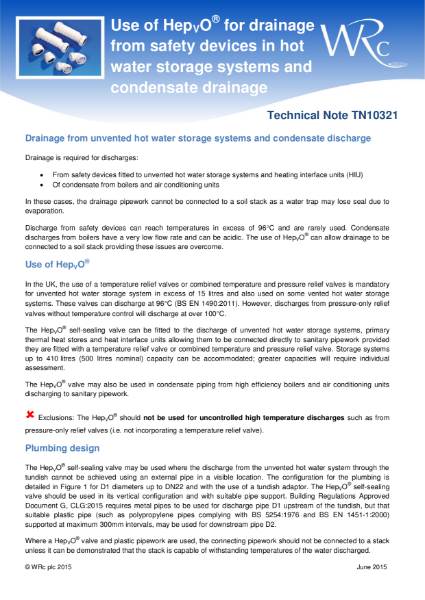 TN 10321 - Condensate drainage and unvented hot water systems