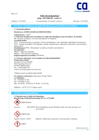 DUPLI COLOR Aluminium Spray  - Sikkerhedsdatablad