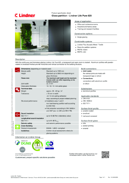 Lindner Life Pure 620 - Datasheet