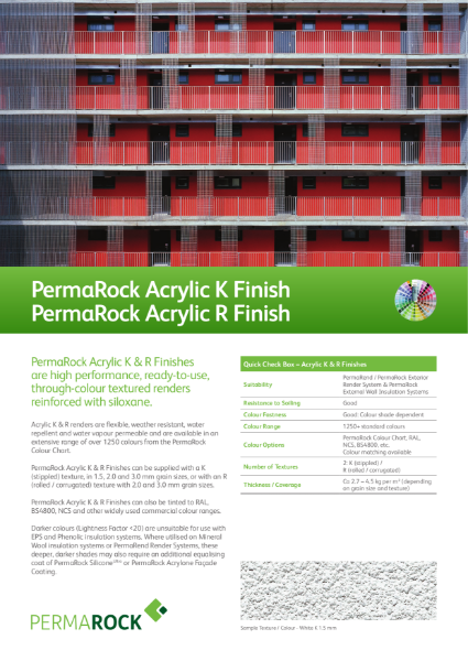 PermaRock Acrylic Through Coloured K & R Textured Renders (high performance, flexible, weather resistant, water repellent and water vapour permeable renders)