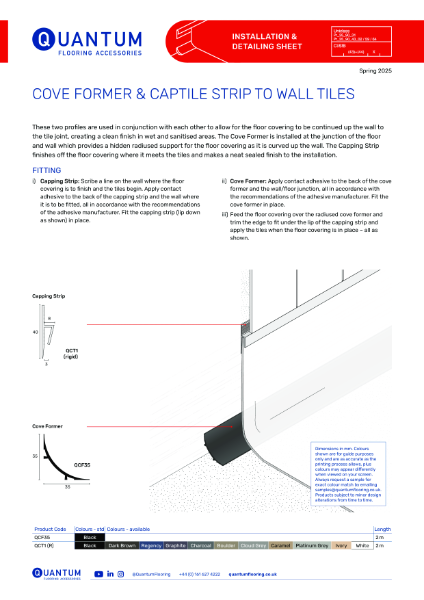 Captiles (Tile Capping) and Cove Former Installation Guide & Detailing Data Sheet 2025
