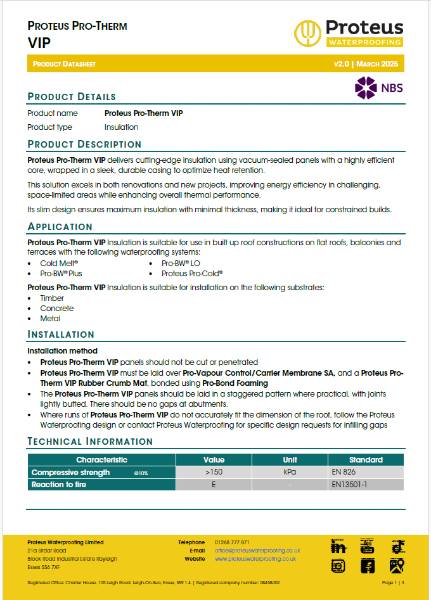 Product Data Sheet - Proteus Pro-Therm VIP