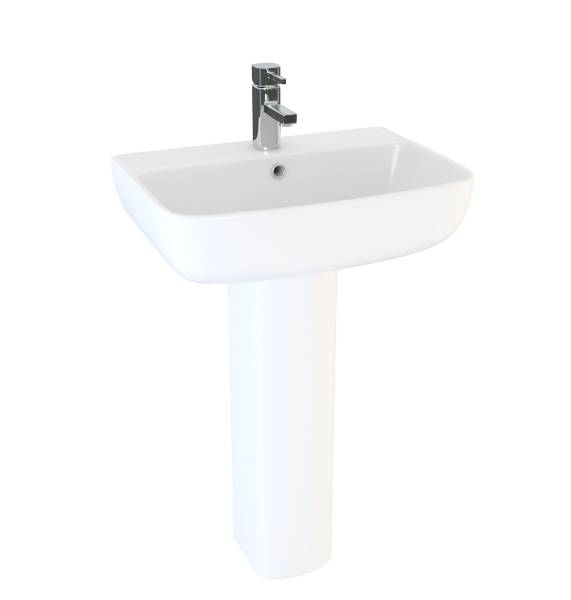 Cleo Square 60cm Washbasin 1 Tap Hole with Cleo Semi-Pedestal