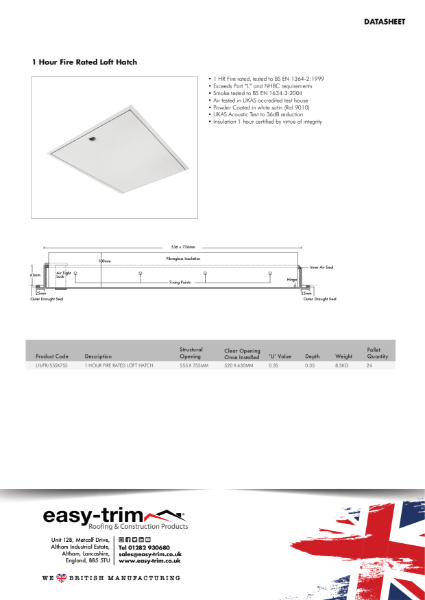 1 Hour Fire Rated Loft Hatch Datasheet