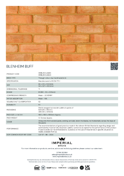 Imperial Bricks Blenheim Buff Datasheet