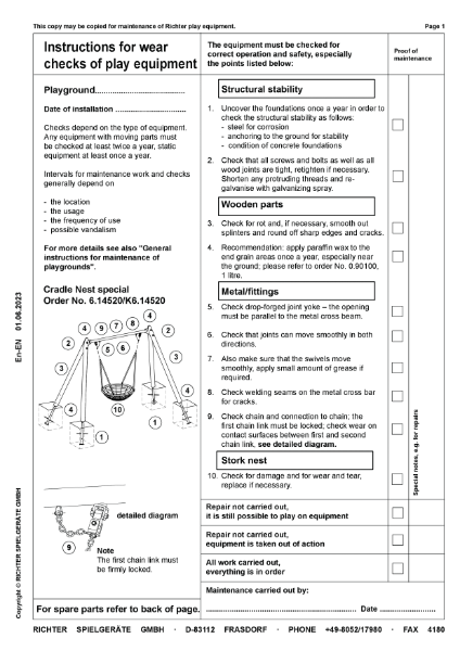 Timberplay Swings - Cradle Nest - Maintenance Instructions