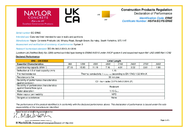 Economy ER6-E Declaration of Performance