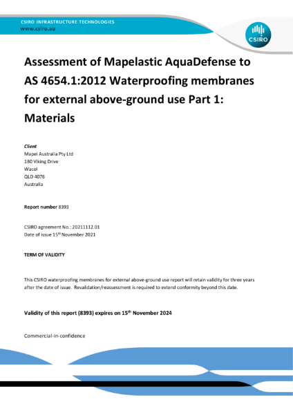 Mapelastic AquaDefense AS 4654.1 Certification