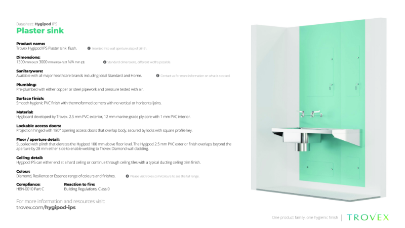 Hygipod Plaster Sink Flush – Product Data Sheet