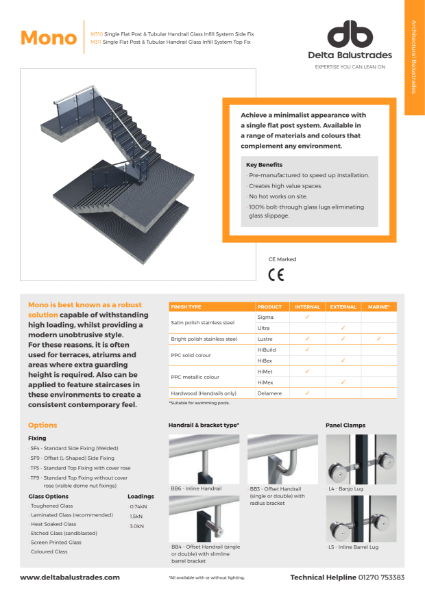 Mono M310/M311 Balustrade System with Glass Infill Data Sheet