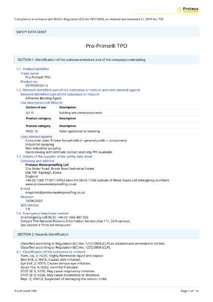 Material Safety Data Sheet - Proteus Pro-Prime® TPO 5 Litre