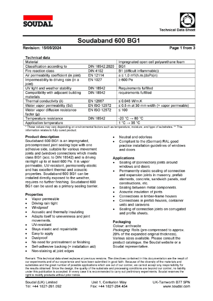 Technical Data Sheet - Soudaband 600 BG1