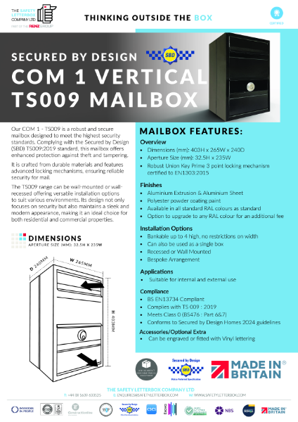 COM 1 TS009 Vertical Mailbox