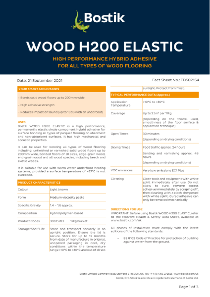 Bostik Wood H200 Elastic - Technical Data Sheet
