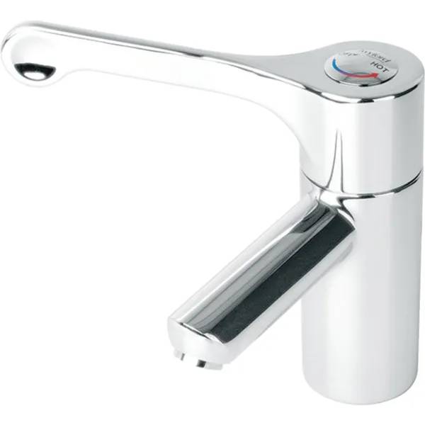 Twyford Sola Washbasin Tap, Deck-Mounted, Single-Lever Thermostatic Mixer, Lever Extended, Copper Inlet Pipes