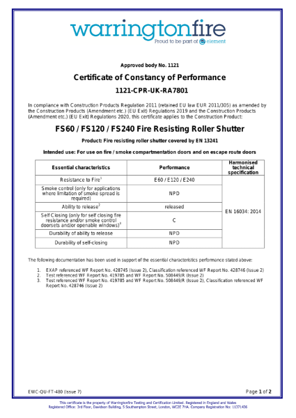 Exova Warringtonfire FS60/120/240