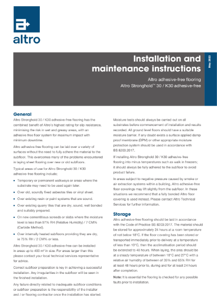 Altro Stronghold 30 adhesive-free Installation Guide