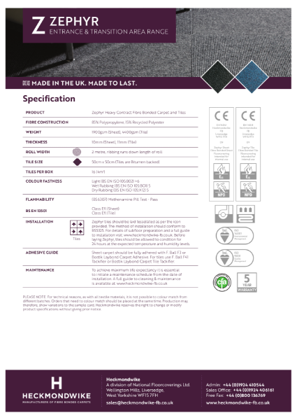 Heckmondwike - Zephyr - Specification Sheet