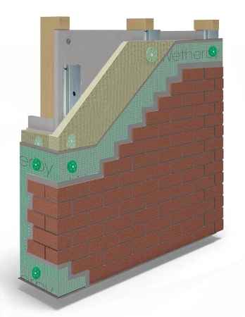 Timber Frame Cavity Rail Stone Wool Acrylic Brick Slip A2 Rated External Wall Insulation (EWI) System - External Wall Insulation System