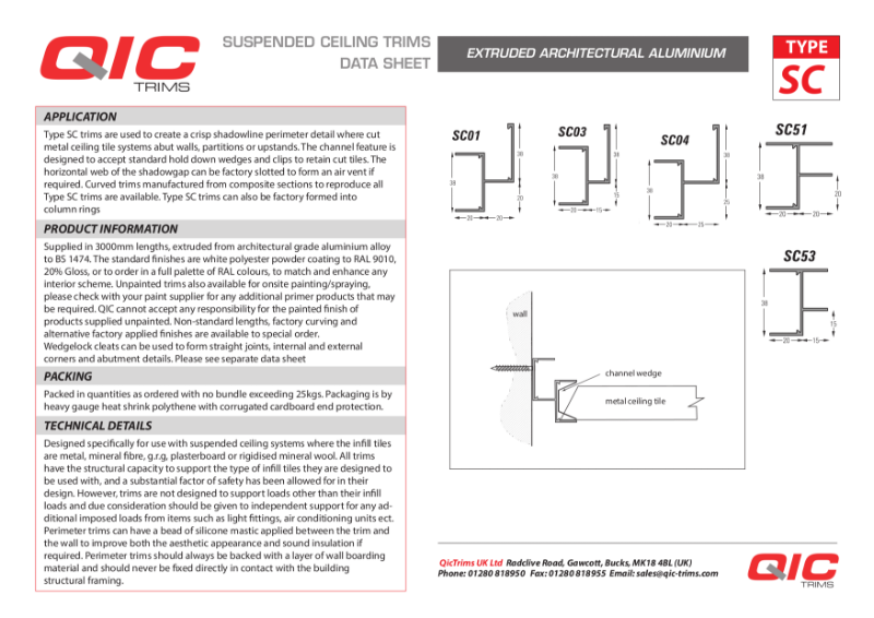 QIC Shadow gap perimeter trims, metal ceilings