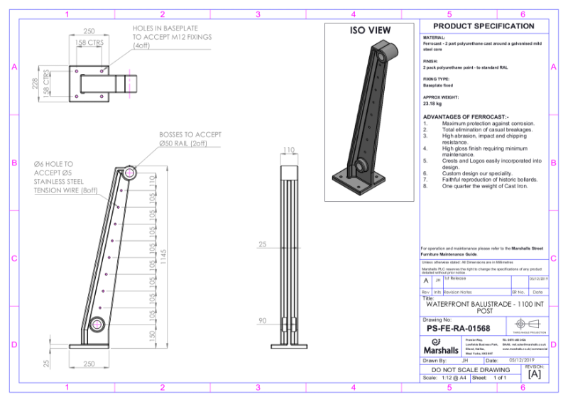 Waterfront Balustrade 1100 mm Intermediate Post