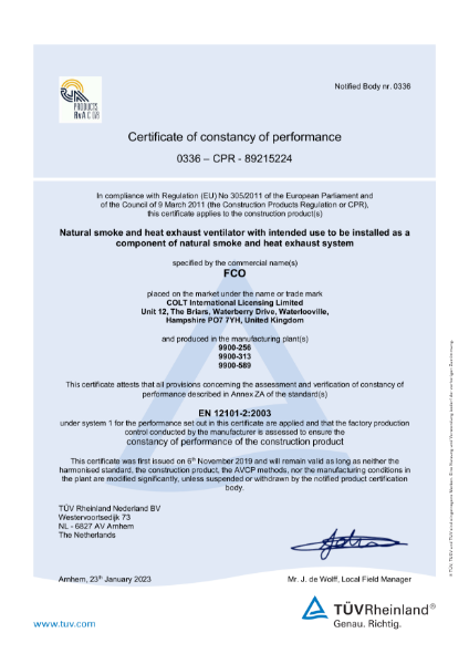 Certificate of constancy of performance - FCO