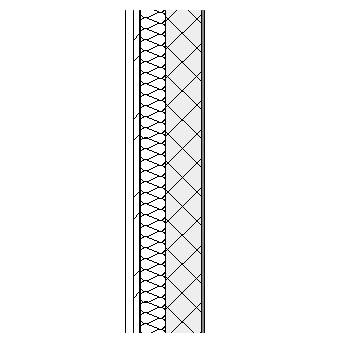 Terracotta panels with metal frame, weather barrier, insulation, concrete block and plaster lining