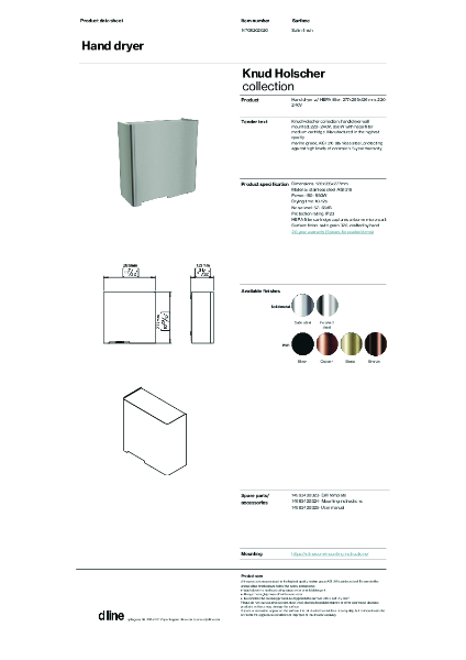 Hand dryer (data sheet)