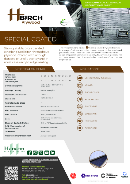 Birch Plywood - Special Coated