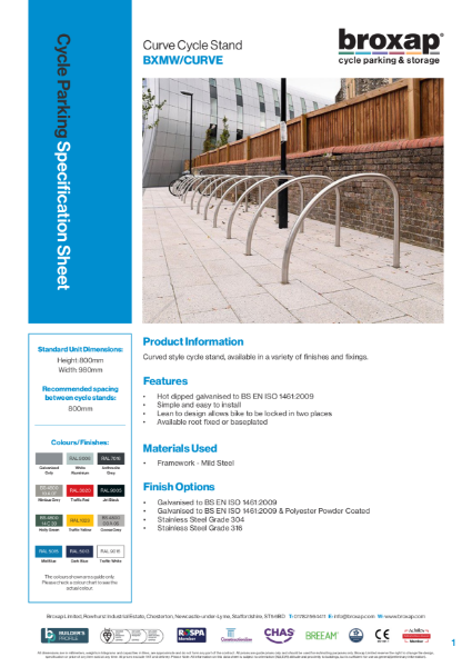 Curve Cycle Stand Specification Sheet